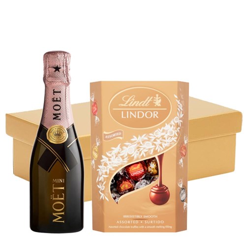 Mini Moet And Chandon Rose Champagne 20cl And Chocolates In Gift Hamper